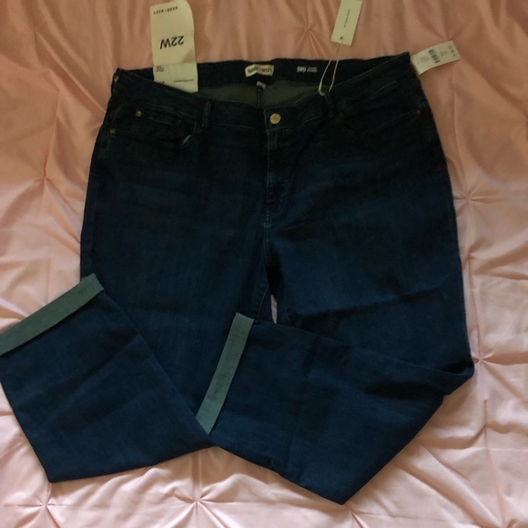 NWT Warp + Weft BRU (Brussels) Cuffed Boyfriend Jeans Dark Blue Sz 22 W Plus - Picture 6 of 8